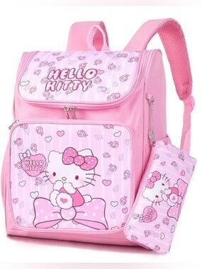 Hello Kitty Pink Kids Backpack with Matching Pencil Pouch